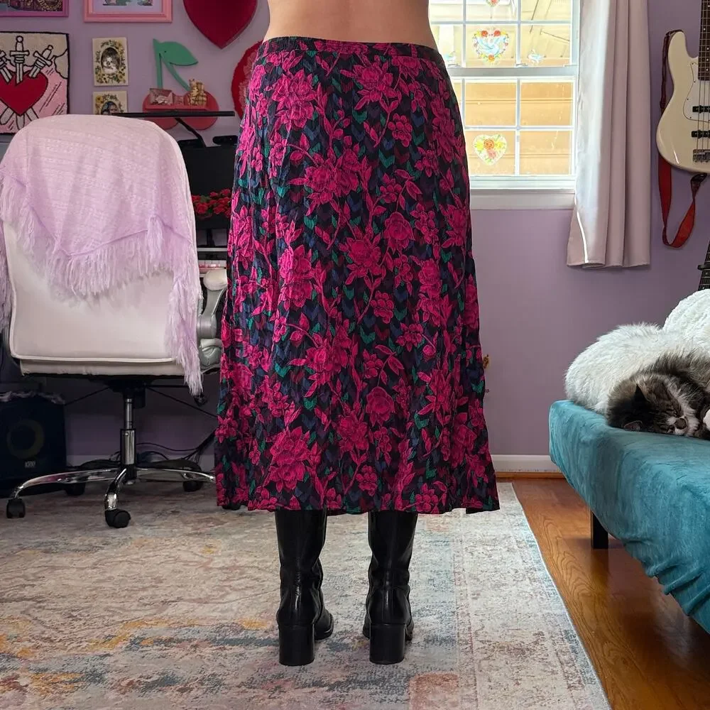 Vintage 80s / 90s retro floral print midi skirt